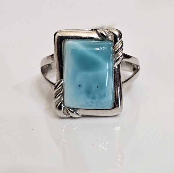 Bangkok Ratnaraj Jewelers Jewelry - Natural Larimar & Sterling Silver Ring Size 10! NEW